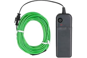 Searik LED Neon Light 16.4ft/5m Portable EL Wire Glowing Rope Lights LED Strips with Battery Controller for Halloween Decorations Party Favor Festival DIY Car Clothes Decor (Green)