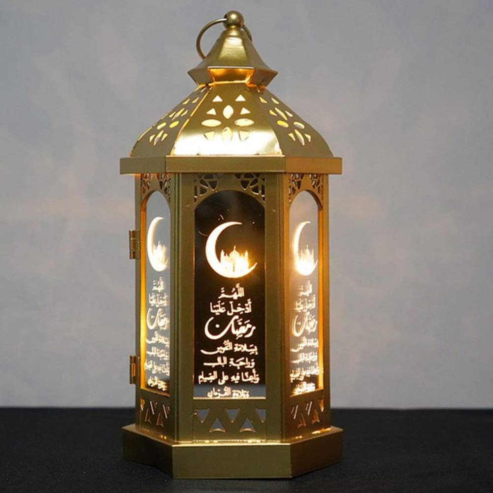 INFILM Muslim Ramadan Festival 3D Lantern Night Light, Wrought Iron Eid Lamp, Holiday Party Table Lamp Decor Gift