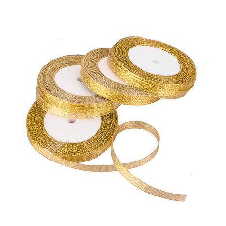 Feyarl 10mm breit Seidenband Schleifenband Satin Geschenkband DEKOBAND Dekorationsband (Gold)-4 Rolle
