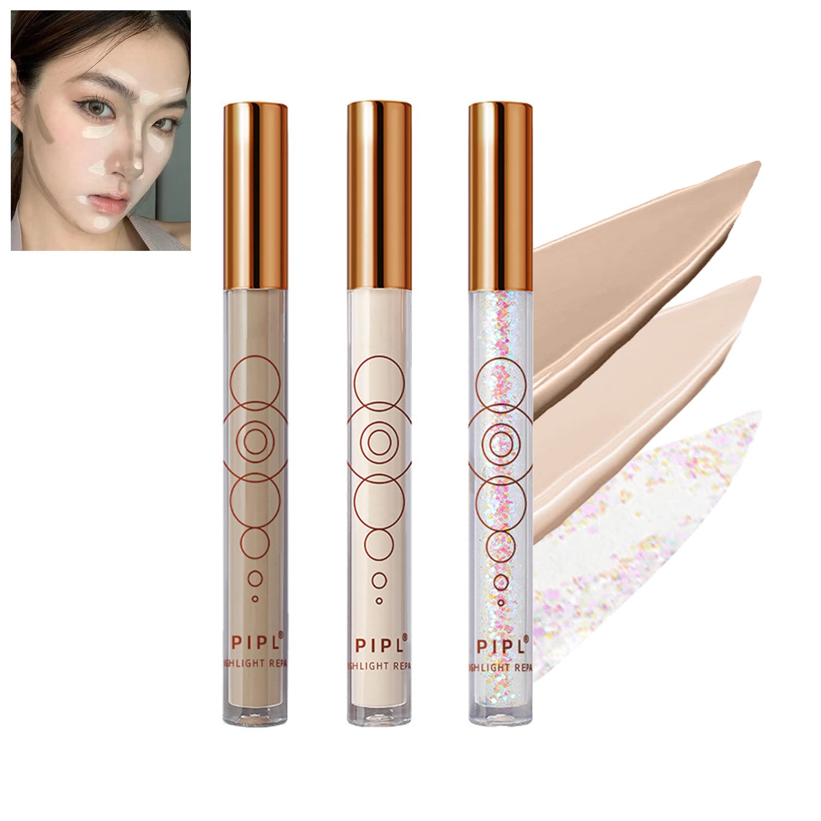 3 Color Liquid Contouring Stick,Liquid Contour Pen Highlighter Contour Pen,Natural Shimmer Contour Stick Beauty Light Wand Long-lasting Waterproof Makeup Stick(3Pcs)