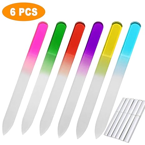 Nagelfeilen - 6PCS Kristall Glasnagelfeilen Set eleganter Schutzhülle | Glasfeile Nagelfeile | Doppelseitige Schleiffläche | 