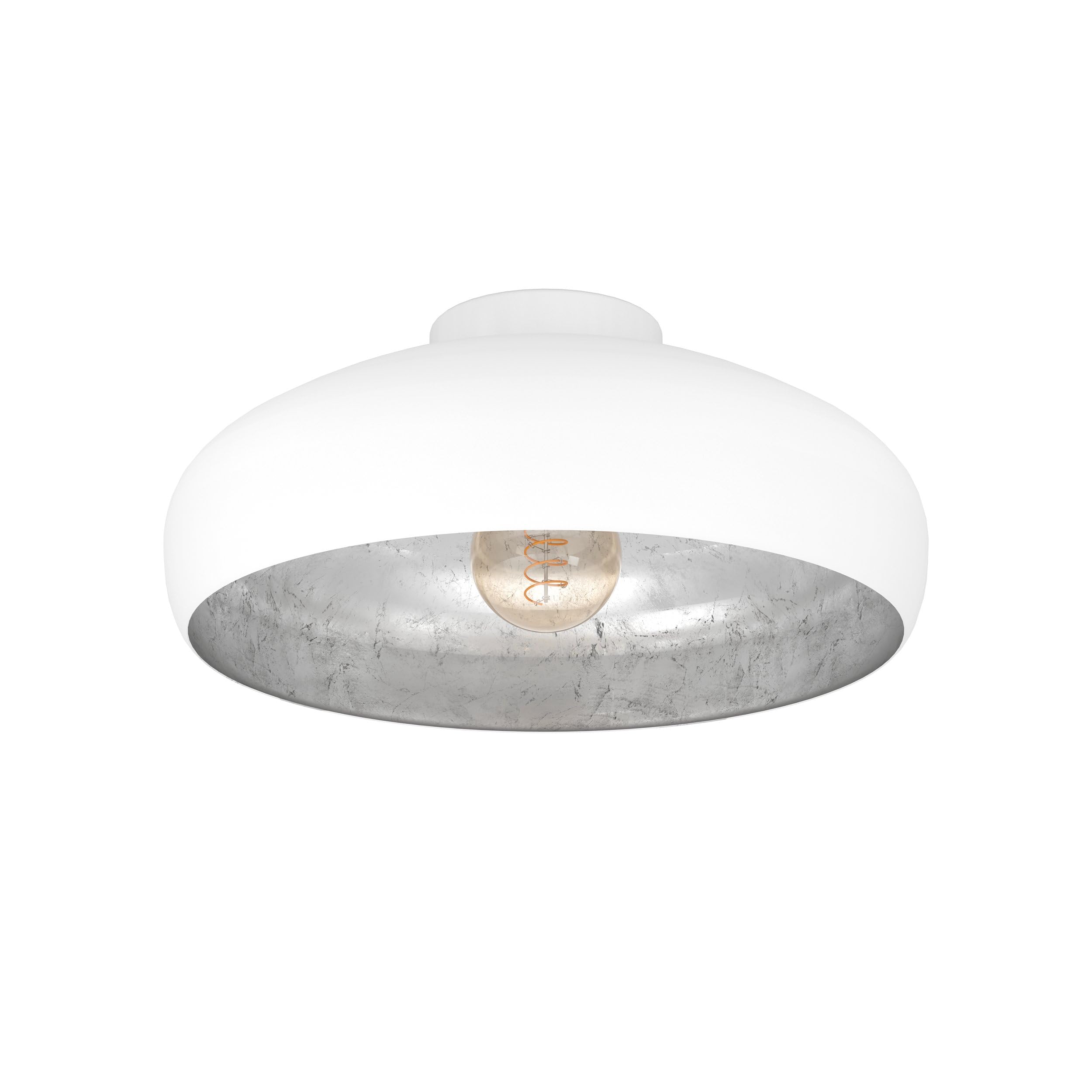 Eglo Mogano Vintage Flush Ceiling Light, Industrial Design White and Silver Steel Ceiling Lamp, Living Room, Kitchen, Hallway Lighting, E27 Socket