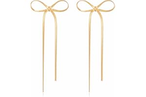 CUFELMU Gold Silver Bow Drop Earrings for Women Long Tassel Chain Bow Earrings Ribbon Bowknot Dangle Earrings Jewelry Gifts