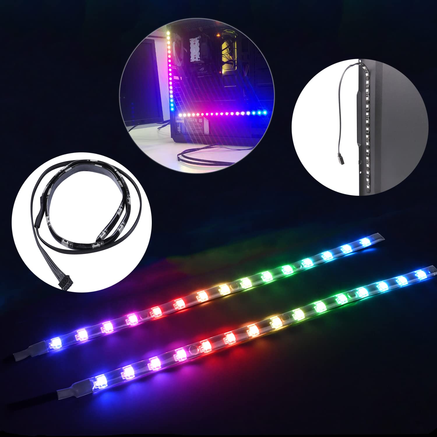 DS 120MM LED Addressable RGB Case Fan with Controller for Computer Cases, Side Lighting for PC CASE, CPU Coolers, Radiators System (3pack RGB Fans, 2pack LED Strips, 1th Gen DS HUB Box, G Series)