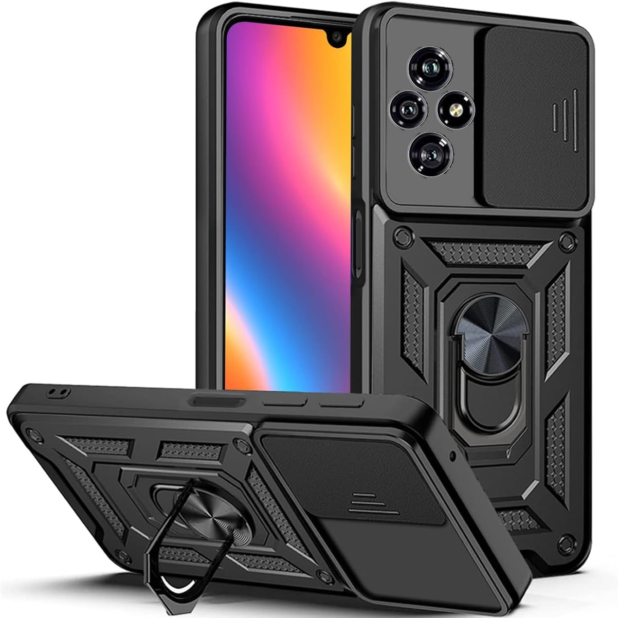 Case for Honor 200 Pro 5G Case with Slide Camera Protection Cover Phone Case Heavy Duty Military Grade Protective Cover phone holder Case,Black