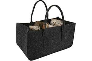 NUHUI 18x11x10 inch Firewood Carrier Log Tote Bag Fireplace Log Carrier Holders Woodpile Rack Fire Wood Carrying Felt Bag Shopping Reusable Handbag,Outdoor Toys Small Basket Kindling Storage Bag (Black)