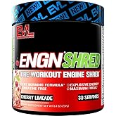 EVL Ultimate Pre Workout Powder - Thermogenic Fat Burner Preworkout Powder Drink for Lasting Energy Focus and Stamina - ENGN Shred Intense Fat Burning Creatine Free Preworkout Drink - Cherry Limeade
