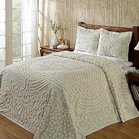 Chenille Bedspread Sage Green King 