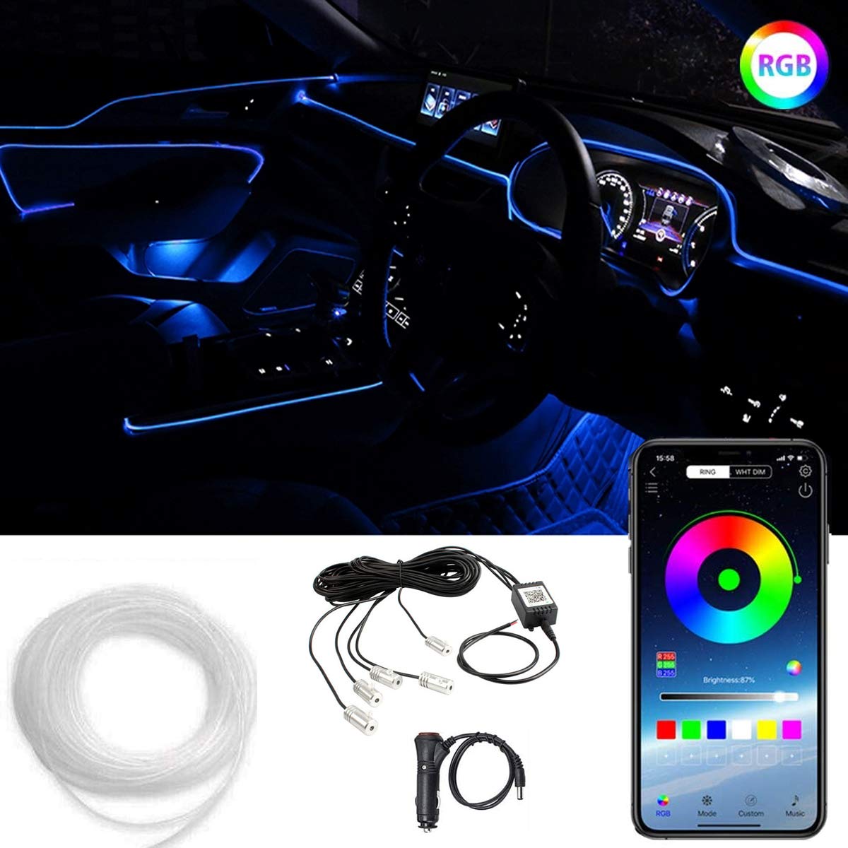 Buy CoCsmart RGB Car Interior Lights Multicolor, 16 Million Colors 5 in 1 with 236 inches Fiber