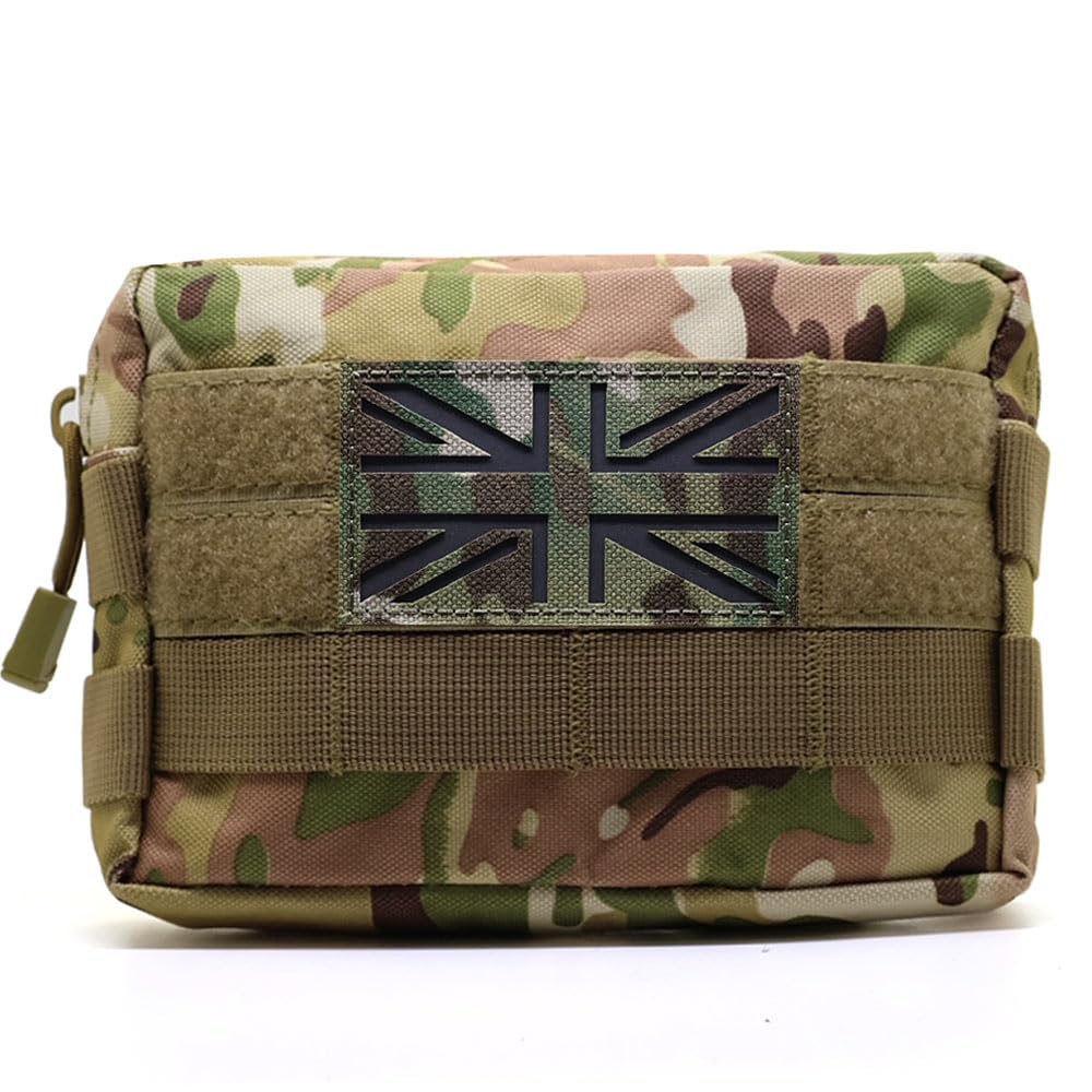 Multicam Camouflage Tactical MOLLE Pouch Waist Pack EDC Organiser Medic Tool Bag Airsoft Military Army Utility Belt Backpack Vest Pouch MTP (Pouch + IRR Union Jack Flag Patch)
