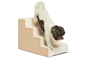 Precious Tails 4-Step High Density Sherpa Foam Pet Stairs for Small Dogs - Cat and Dog Steps for Bed and Sofa