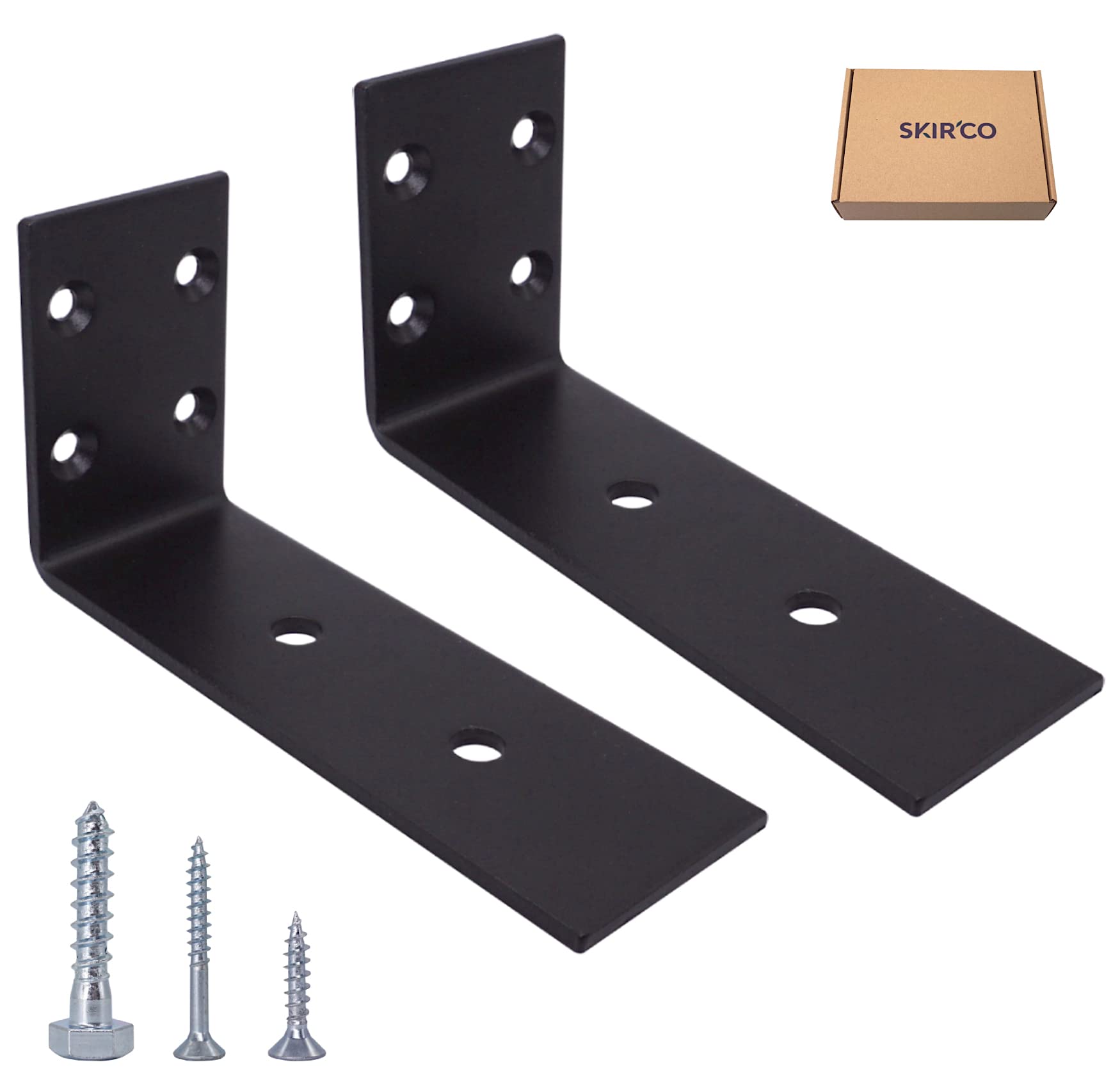 SKIR'CO (Pack of 2 pcs) Black L-Shaped Corner Brace, Metal Joint, Steel Right Angle Brackets, Joining Connector Plate, Screws Included