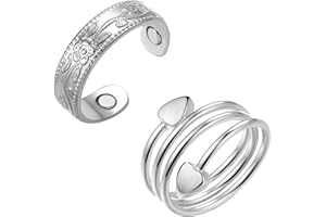 Fashtour 3 Copper Rings for Men, 99.99% Solid Pure Copper, 3pcs 3500 Gauss #9 Rings, Vintage & Cross Pattern Adjustable Cuff Ring