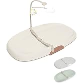 Skip Hop Baby Changing Pad Nursery Style Wipe-Clean Contoured with Cushioned Foam, Non-Skid Base, Built-in Safety Belt &amp; Tuck-Away Toy Bar Fits Standard Changing Tables, Oat
