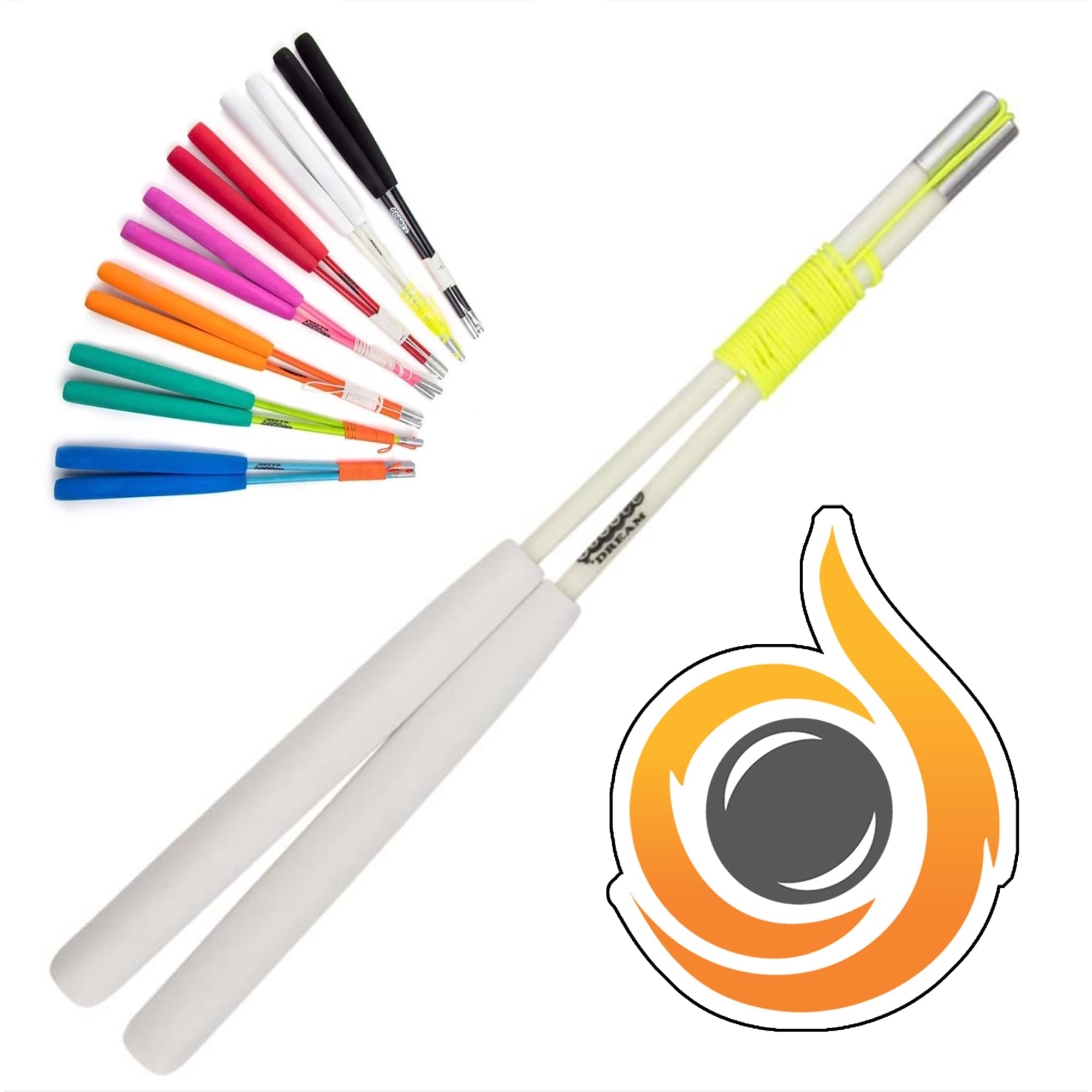 JD Pro Fibreglass Diabolo Handsticks, Fitted With Super Smooth String - Pro Diablo Sticks With Cascade Sticker (White)