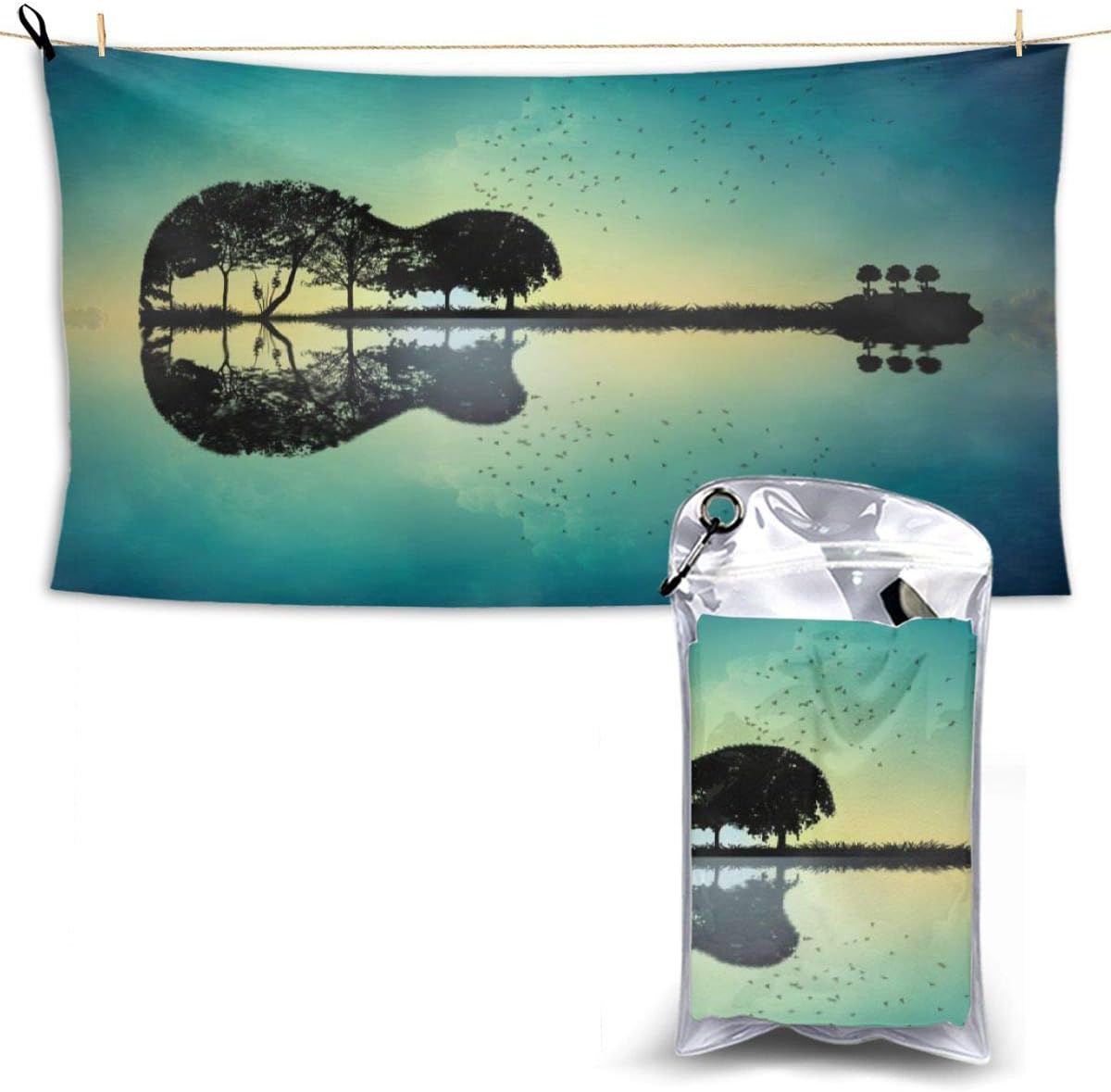 Mintslove Beach Towel Sea Guitar Tree Beach Chair Towel Teen Girl Adult Travel Towel for Swimming Pool and Gym