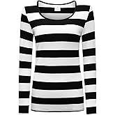 Formeet17 Women’s Long Sleeve Striped T-Shirt Stretchy Comfy Scoop Neck Shirt
