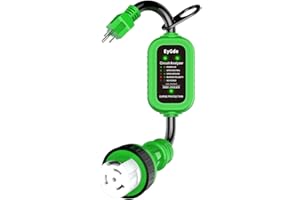 EyGde 50 Amp to 15 Amp 110 RV Adapter with Surge Protector, Patented 5000J 15 Amp Male to 50 Amp Adapter with Twist Locking Connector, Circuit Analyzer Voltage Protector for Camper Trailer, Green