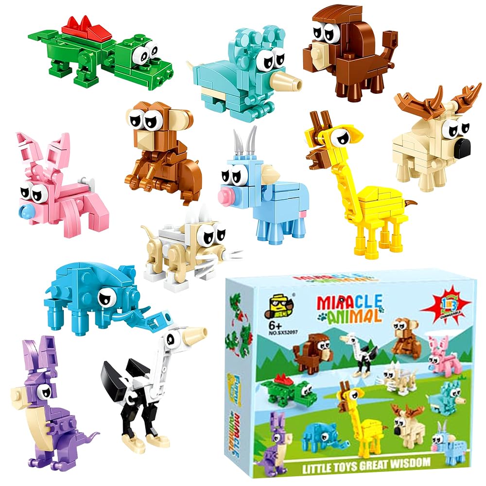 Animal Blocks Building Sets, 12 Packs Animal Building Block Micro Blocks Set Mini Bricks Particle Toy DIY Micro Bricks Toy Party Favours for Kids Home Decor Ornament Gifts for Adults Teens Children