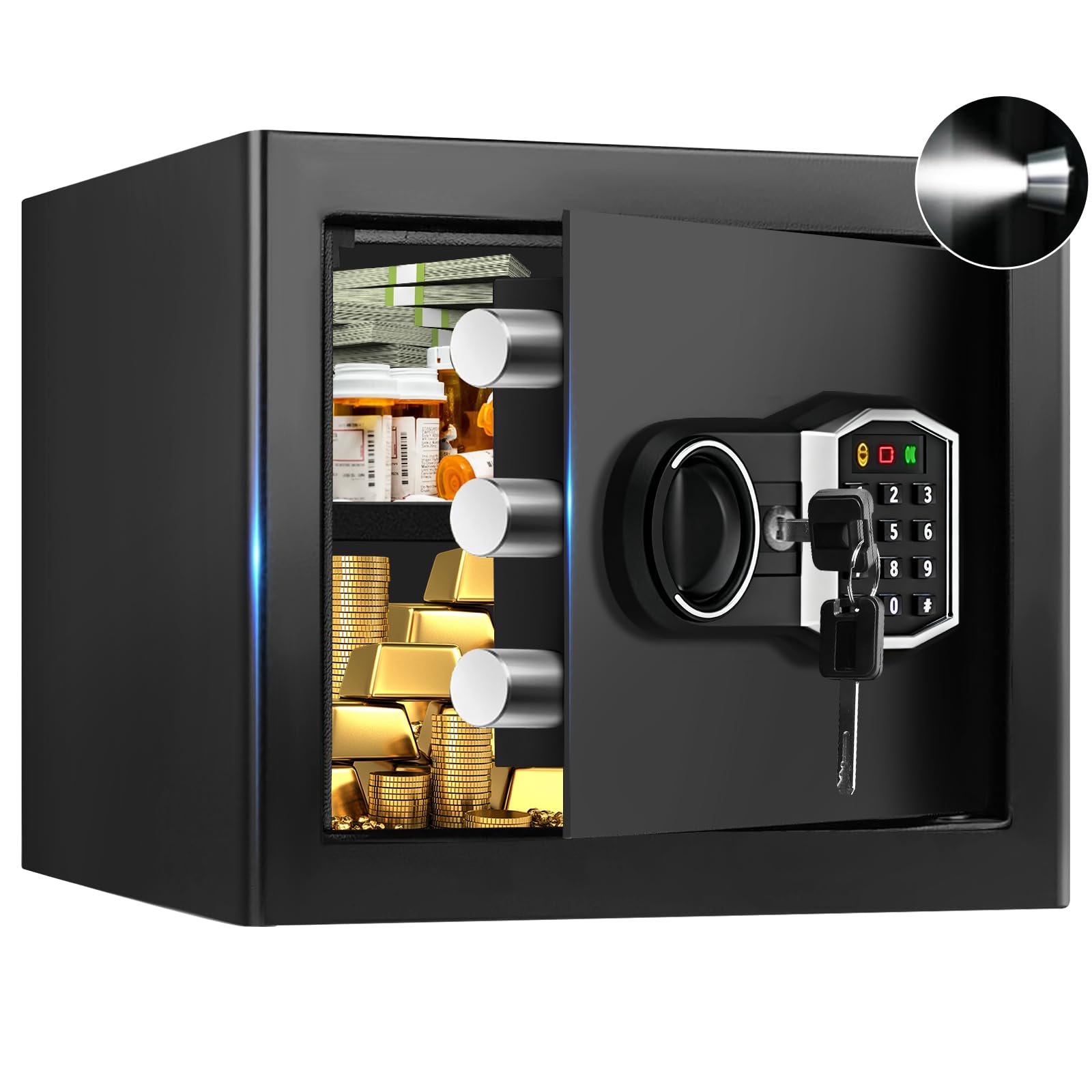 Photo 1 of 1.3 Cub Small Fireproof Safe for Home, Security Anti-Theft Fire Proof Safe Box with Spare Keys, Programmable Keypad and Alarm System, Digital Fireproof and Waterproof Safes for Document Money Medicine