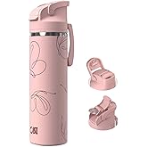 OISIZ Insulated Water Bottle 24 oz with 2 in 1 Spout and Straw Lid,One Click Safety Lock,100% Leakproof,Keep Cold 24H,Vacuum Stainless Steel Water Bottle for School,Travel and Sports,Dishwasher Safe
