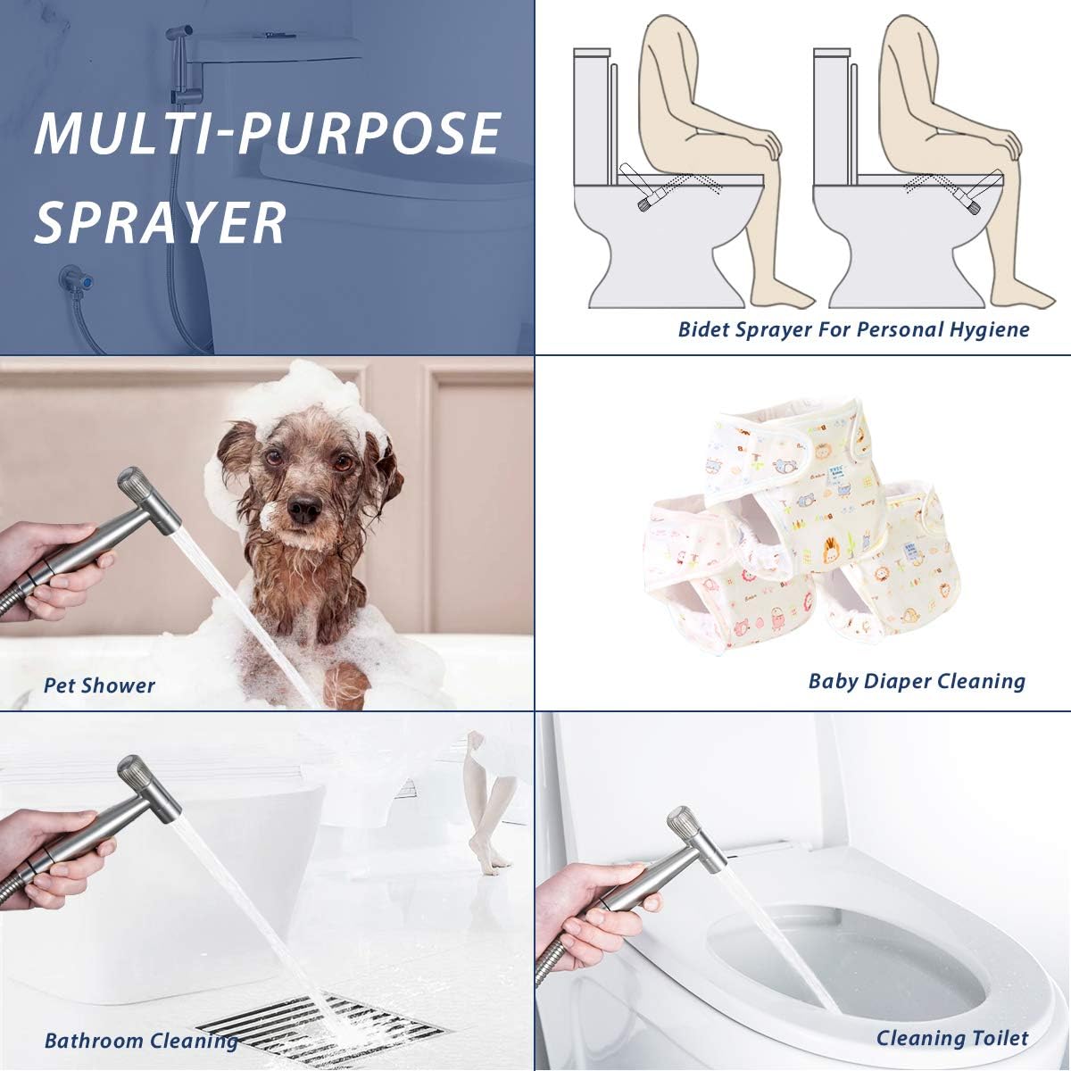 Keonjinn Handheld Bidet Sprayer for Toilet, Baby Cloth Diaper Sprayer with Superior Pressure Control Knob, Bathroom Water Bidet Sprayer Kit, Stainless Steel Bidet Toilet Attachment - - 
