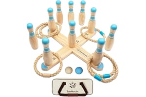 SunNordic Wooden Ring Toss Game Set, Backyard Beach Camping Game with Toss Rings & Portable Carrying Bag, Outdoor Lawn & Yard Games for Kids, Adults & Family