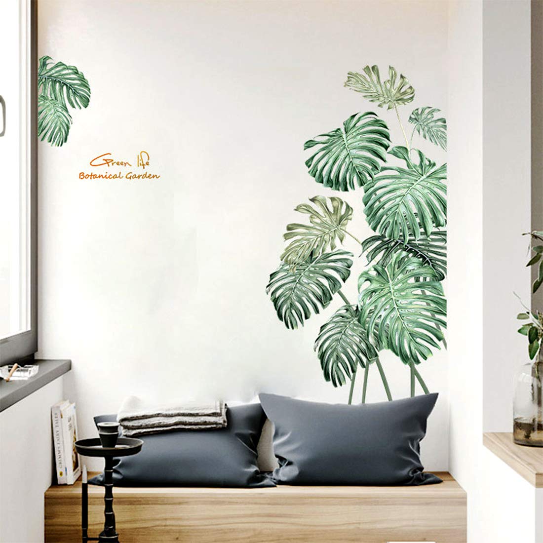Tropical Plants Wall Decal Leaves Wall Decor Nature Palm Tree Leaf Plants Wall Stickers DIY Wall Art Murals for Nursery Room Bedroom Living Room Classroom Offices Home Decoration TV Wall Door Decor