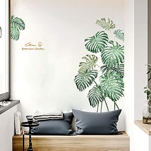 Tropical Plants Wall Decal Leaves Wall Decor Nature Palm Tree Leaf Plants Wall Stickers DIY Wall Art Murals for Nursery Room Bedroom Living Room Classroom Offices Home Decoration TV Wall Door Decor