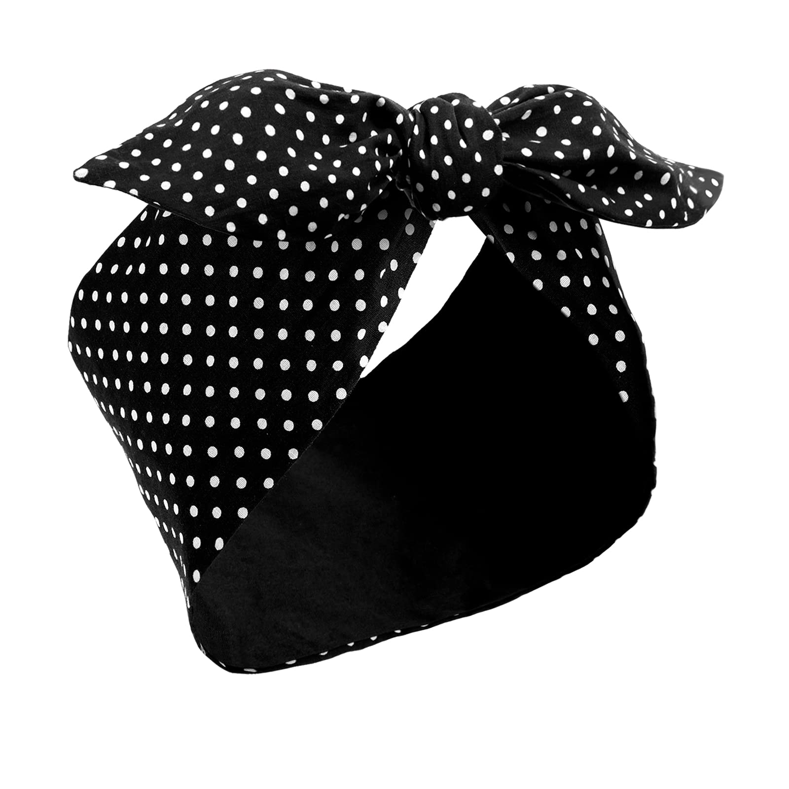 Costume Headband White Polka Dot Bandana Wire Headband Halloween Dress up Retro Hairband Headwrap Hair Accessories for Women(Small Dots,Black)