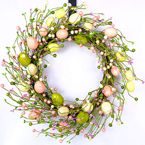idyllic Easter Wreath with Colorful Eggs Artificial Grapevine Garland for Front Door Wall Decor Holiday Decoration 20" - Thumbnail 6