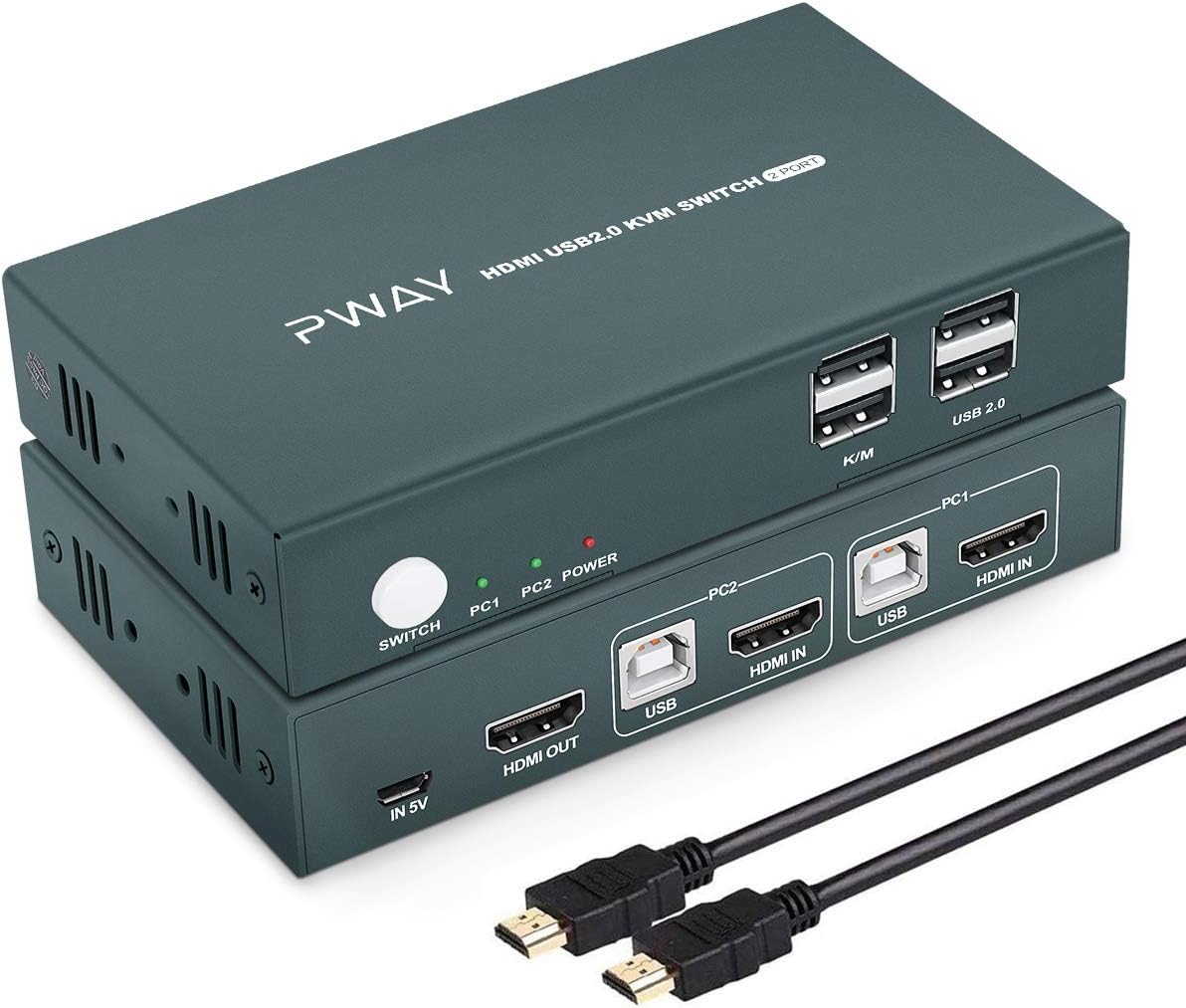 GREATHTEK GHT HDMI KVM Switch USB 2 Porte, 4K 30Hz, USB2.0, 2 PC 1