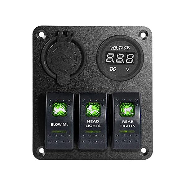 Proelectric-Green-LED-Light-2-Waterproof-MarineBoat-Car-Switch-Panel-3-Gang-USB-Charger-Voltage-Indicator-Power-Socket-5-pin-On-Off-Rocker-Switch