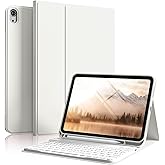 SZPSGC for iPad (A16) 11th/10th Generation Case with Keyboard, 11 Inch/10.9 Inch iPad (2025/2022), Detachable Wireless Bluetooth Keyboard, Stand Folio Cover with Pencil Holder, Cream White