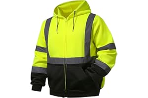 SKSAFETY High Visibility Reflective Hoodies for Men, Class 3 Safety Sweatshirts with Pockets, Work Construction Safety Hoodie, Hi Vis Zipper Yellow Sweatshirt with Black Bottom, 4XL