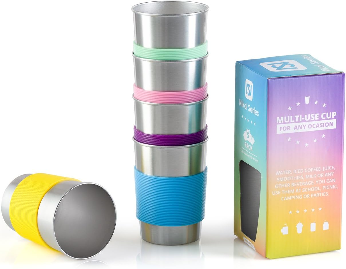 Stainless Steel Cups for Kids & Toddlers- set of 5 BPA -Free Drinking Tumblers(8oz)-Perfect Gift for Families, Healthy Lifestyle NIKOL SERIES Electropolished