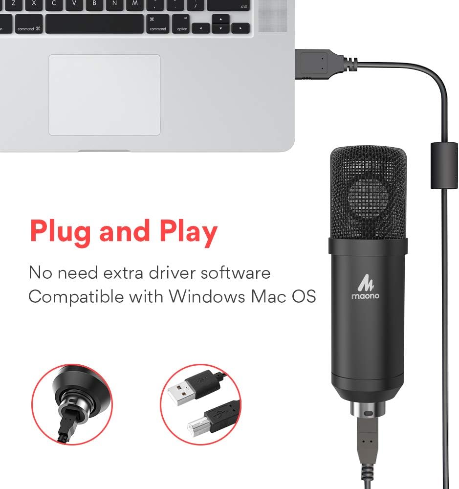 USB Microphone 25mm Large Diaphragm MAONO AU-A425 Plus 192KHZ/24Bit Cardioid Condenser PC Microphone with Two Metal Stand for Podcasting, Gaming, Studio/Home Recording, Streaming, YouTube, Computer