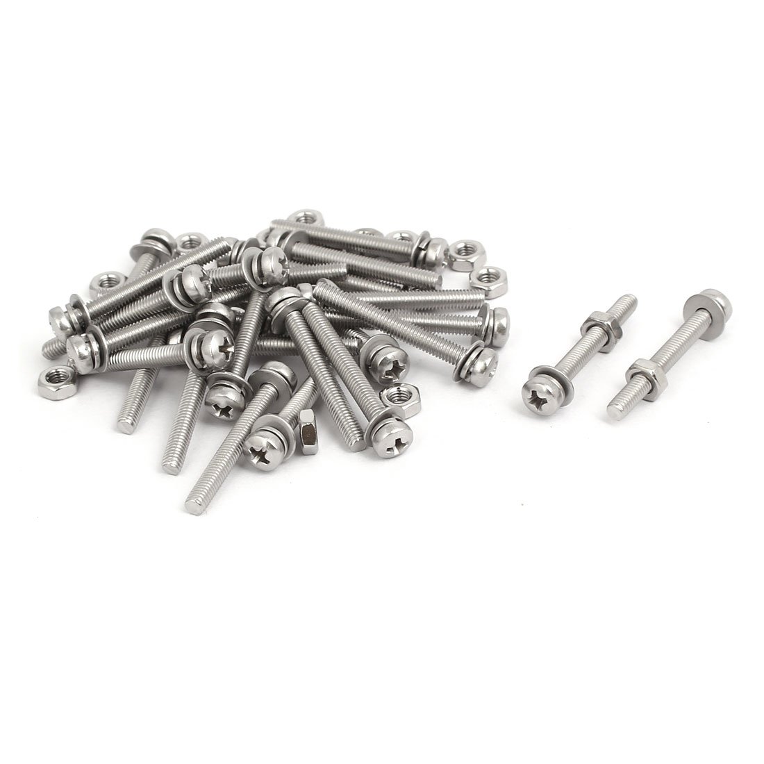 Sourcingmap M3x25mm 304 Stainless Steel Phillips Pan Head Bolt Screw Nut w Washer 25 Sets