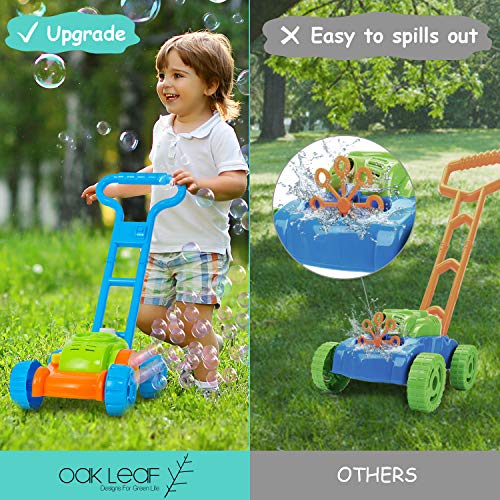 Oak Leaf Bubble Mower, Kid Lawn Mower Machine Outdoor Push Toys with 3 Bubble Solutions (12oz and 24oz) and 3 Bubble Sticks, for Kid Baby Toddler - Thumbnail 3