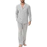Veseacky Mens Pajamas Set Long Sleeve Soft Pajamas for Men Button Down Sleepwear Pjs Lounge Sets with Pockets S-2XL