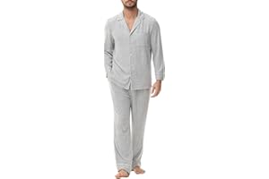 Veseacky Mens Pajamas Set Long Sleeve Soft Pajamas for Men Button Down Sleepwear Pjs Lounge Sets with Pockets S-2XL