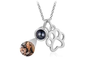 Custom Necklace with Picture Inside Personalized Pet Photo Projection Necklace Dog Cat Paw Pendent Necklace Customized Pictur