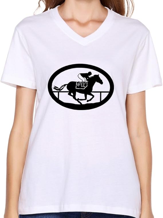 Horse Racing Print T Shirts Woman Short Sleeve White Clothing