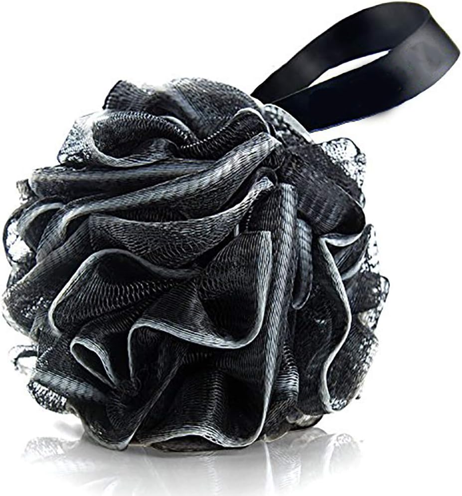 Xiton 3PCs Shower Bath Ball Large Bath Shower Sponge Skin Exfoliator Bath Shower Loofah Sponge Body Scrubber Pouf Loofahs Mesh Eco-Friendly Shower Sponge For Exfoliate Clean Soothe Skin (Black)