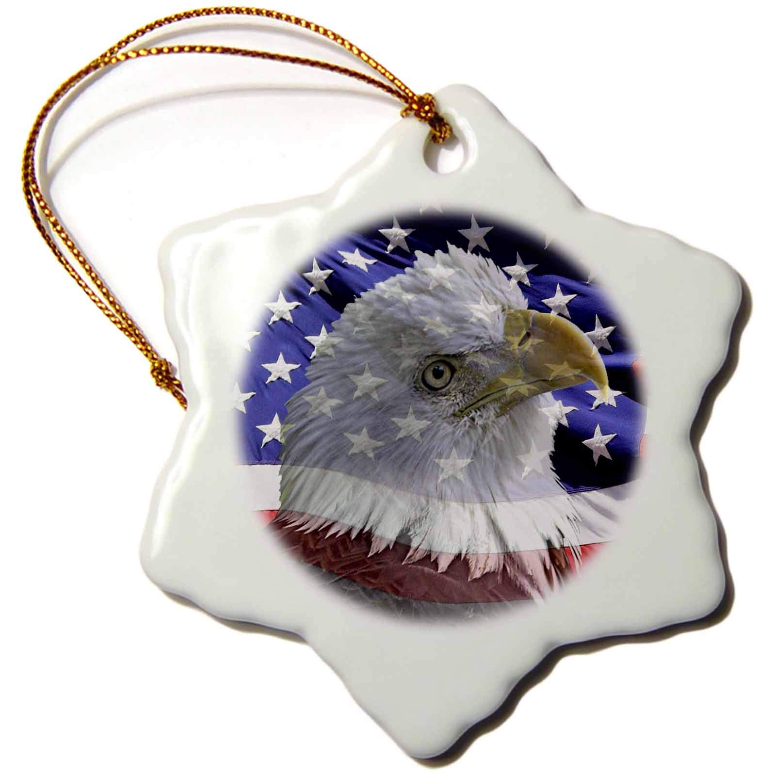 3dRose Bald Eagle in American Flag Background Print Snowflake Ornament, Multi-Colour, 3-Inch