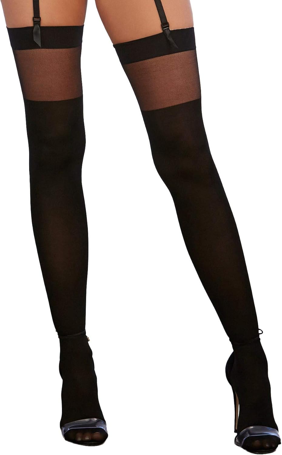 Dreamgirl Women's Sheer Thigh-High Stockings with Lace-Up Boot Design, Black, One Size: Clothing