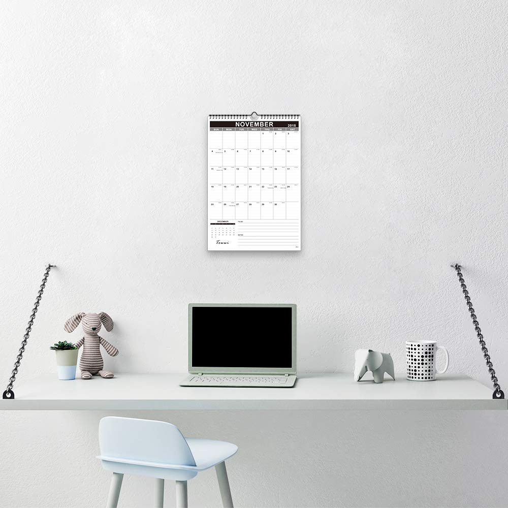 TOWWI Monthly Wall Calendar, November 2018-February 2020 Desk Calendar, 12” x 17” Wirebound Calendar for School Home Office (12x17)