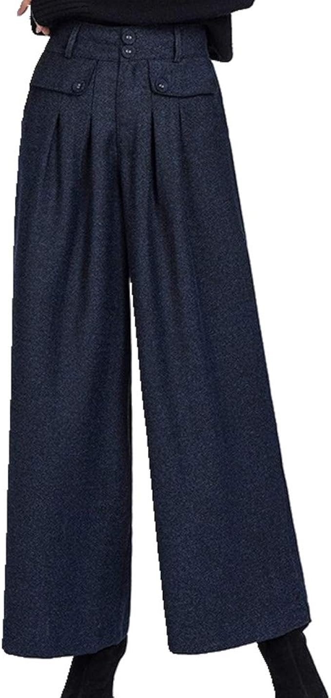 N\P Winter Warme Wolle Damen Hosen Weibliche Hohe Taille Plissee Weites Bein Hosen Capris für