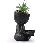 Reading Person Succulent Planter, Faux Succulent Desk Decor, Bookworm Gift | Resin Reading Person Sculpture Planter with Faux Succulent, Unique Desk Decor for Bookworms, Bathroom Office Shelf Gift