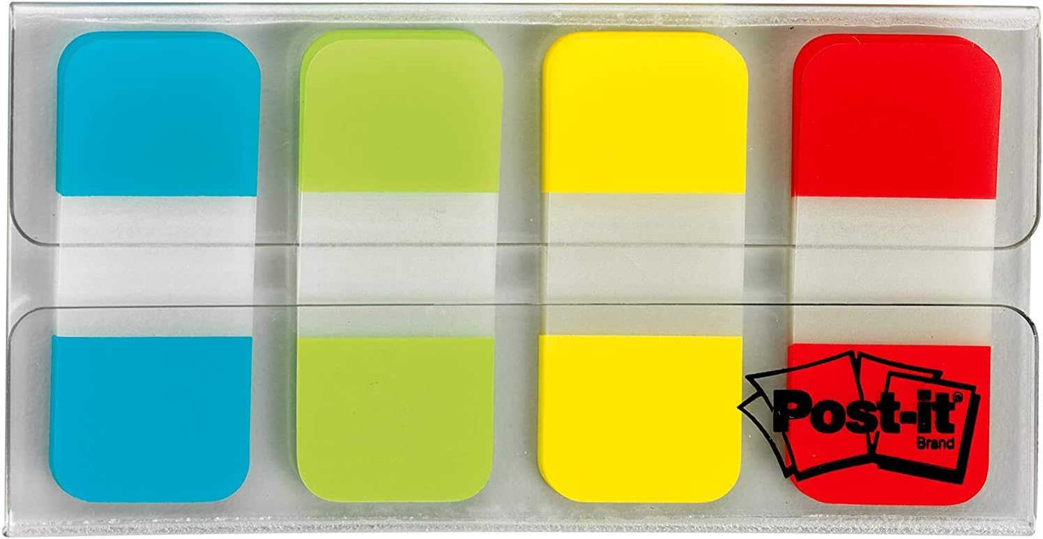 Post-it Tabs.625 in. Solid, Aqua, Lime, Yellow, Red, Durable, Writable, Repositionable, Sticks Securely, Removes Cleanly, 10/Color, 40/Dispenser, (676-ALYR) - Pack 5 : Office Products